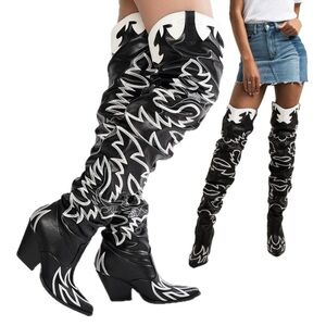 Rock Star Vegan Faux Leather Tall Thigh High Western Cowgirl Cowboy Boots